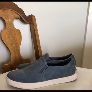 Blue micro suede slip on sneakers